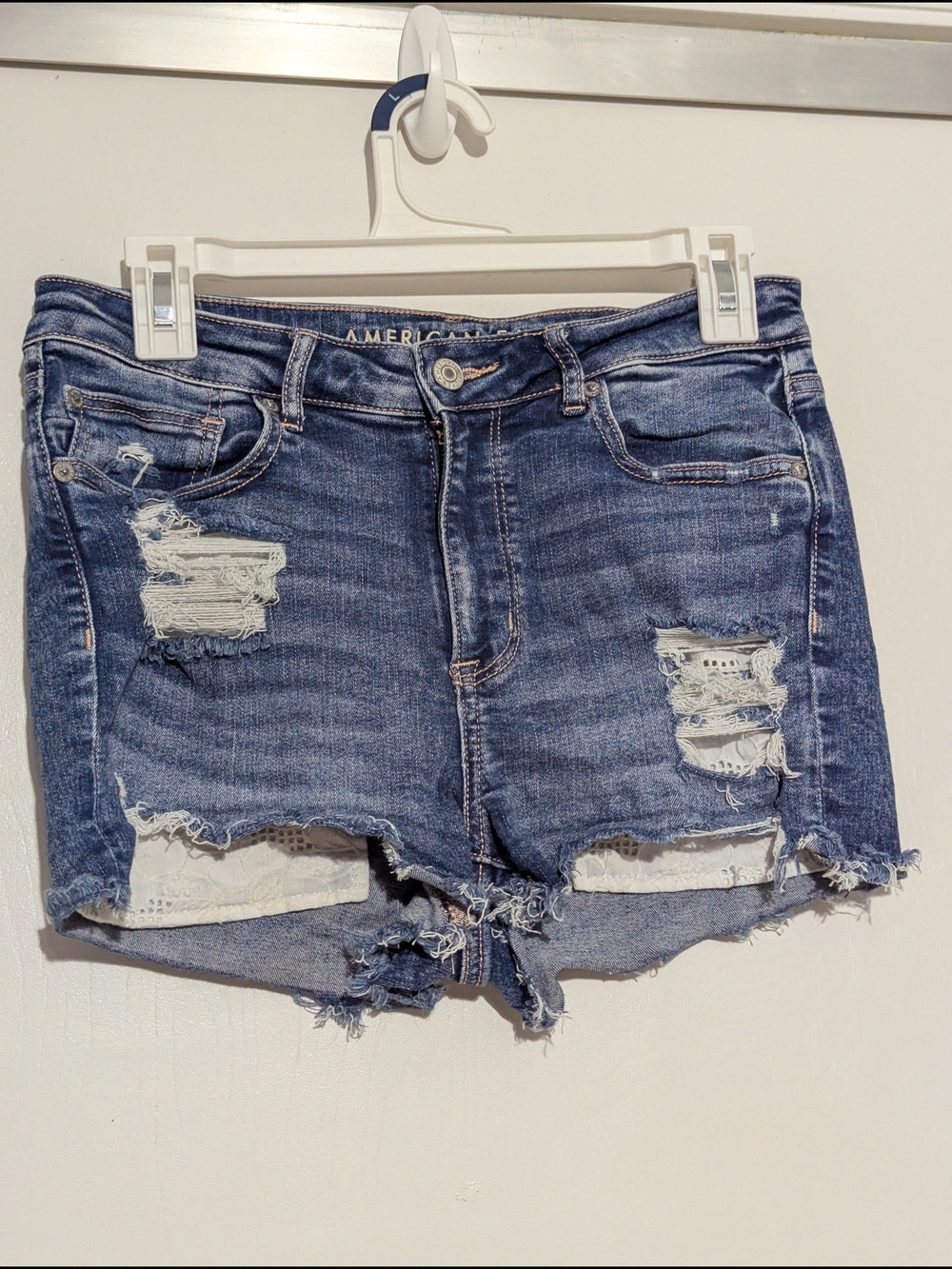 American Eagle Outfitters Distressed Dark Blue Denim Shorts